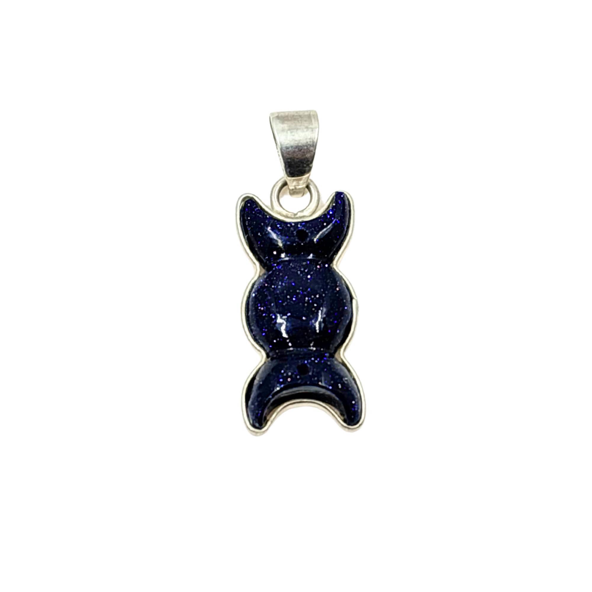 Triple Moon Blue Sunstone Pendant in 925 Sterling Silver– Wiccan Goddess Moon Phase Necklace, Sparkling Midnight Crystal Jewelry Gift forHer