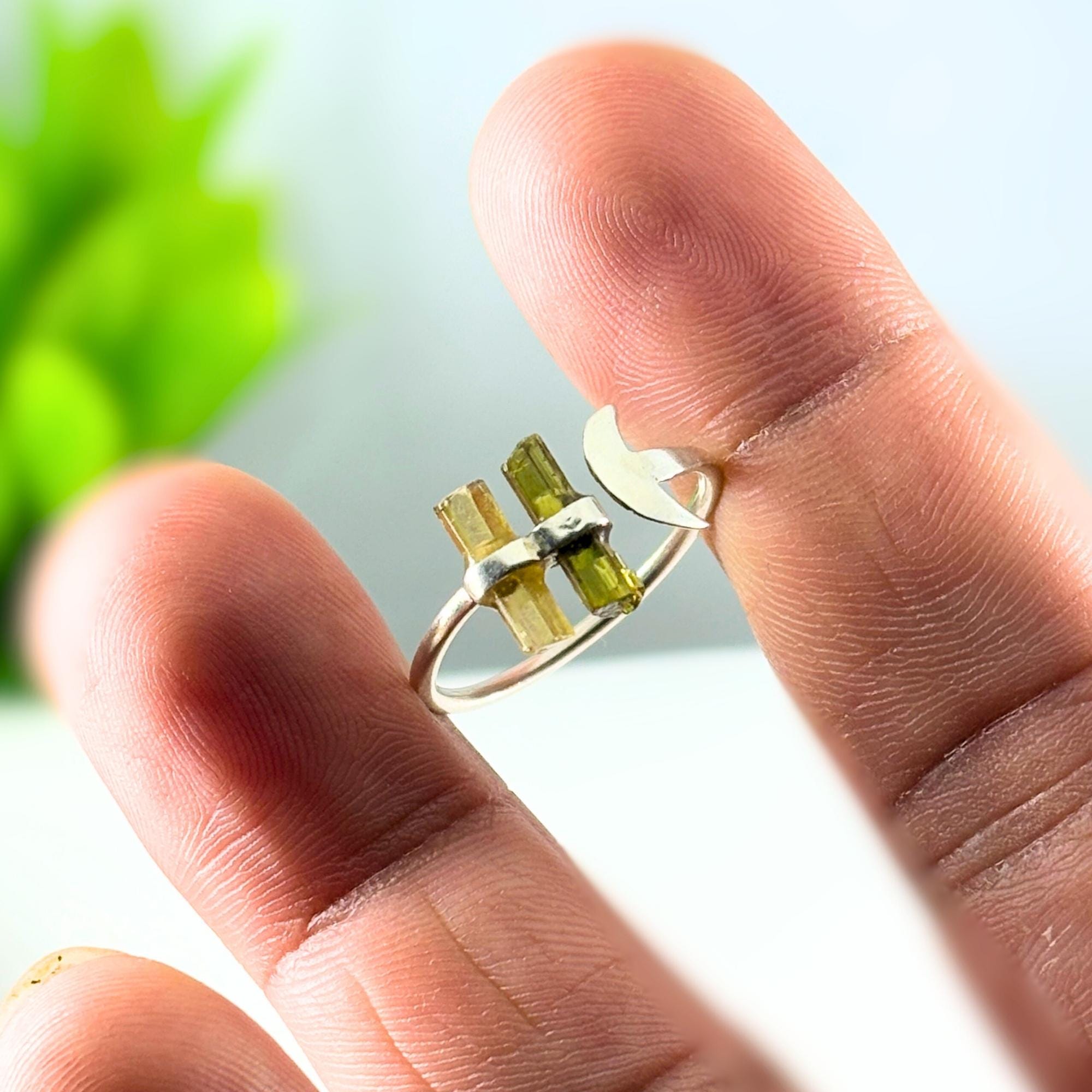 Raw Tourmaline Bar Ring: Sterling Silver Open Band, October Birthstone