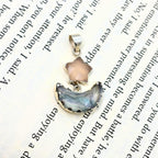 Rose Quartz Star and Fluorite Moon Pendant in 925 Sterling Silver – Celestial Gemstone Necklace, Boho Moon and Star Jewelry Gift for Her