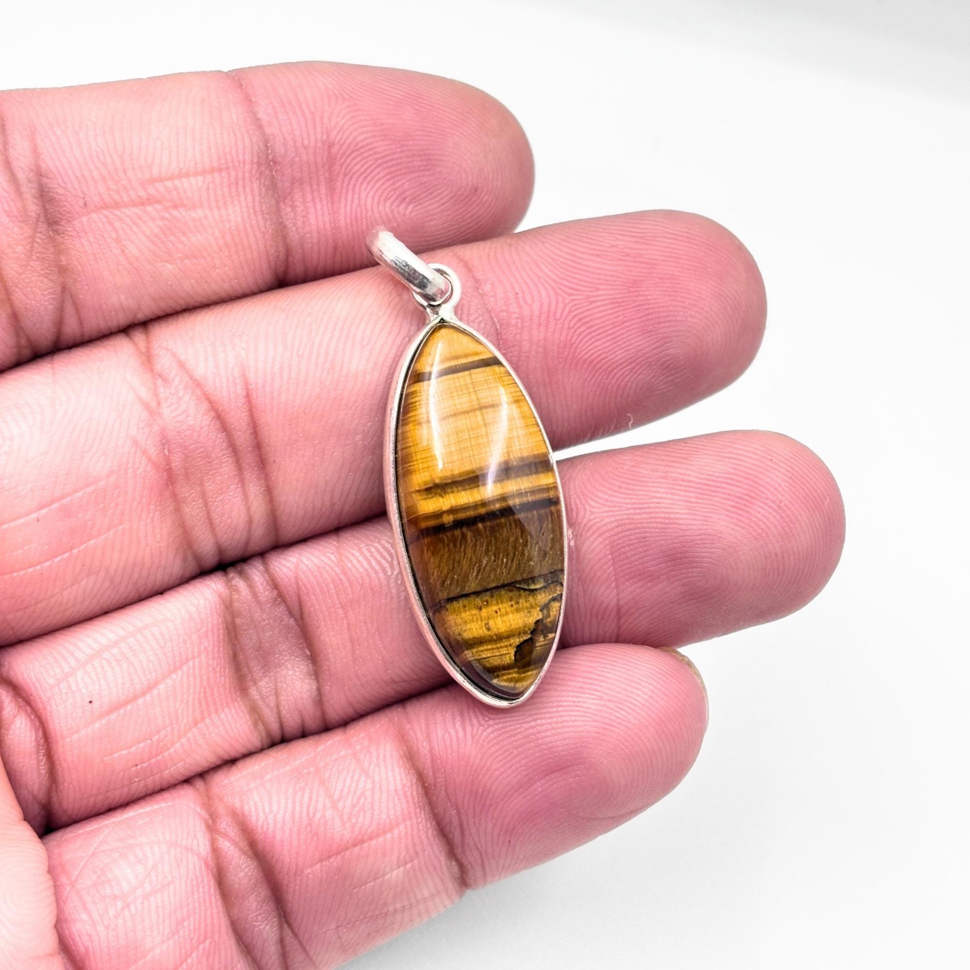 Tiger Eye Pendant Necklace, Handmade 925 Sterling Silver Necklace, Protection Jewelry, Healing Crystal Gift for Her