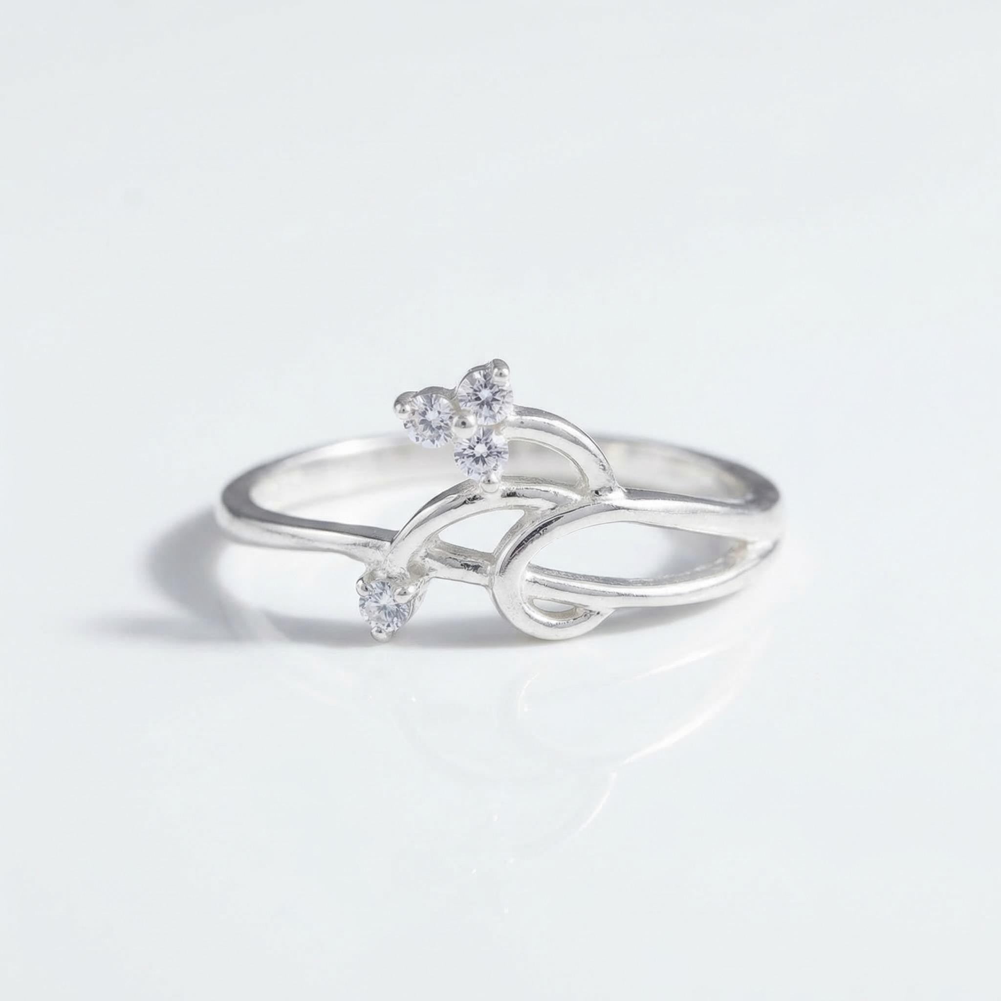 Sterling Silver Vine Ring with Cubic Zirconia • Botanical Branch Jewelry
