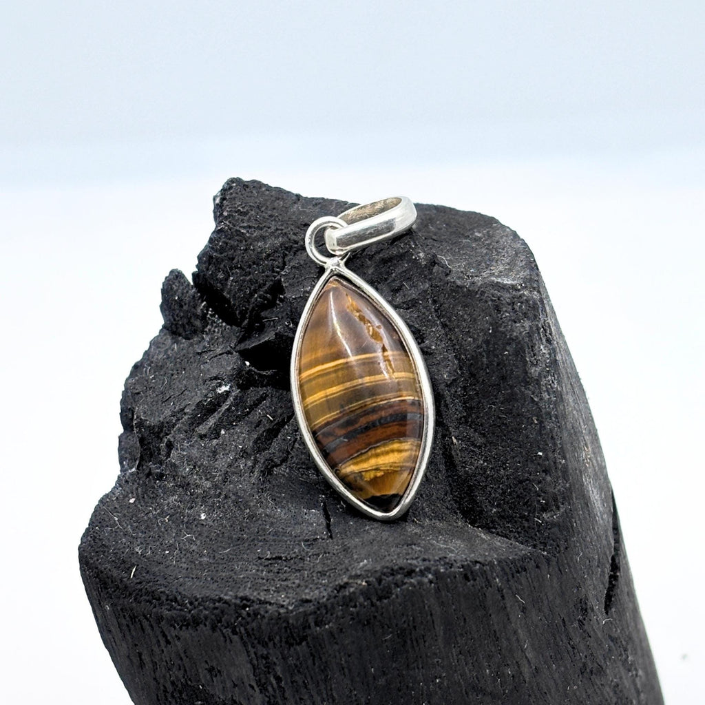 Tiger Eye Pendant Necklace, 925 Sterling Silver Boho Protection Amulet, Healing Crystal Jewelry Gift for Her