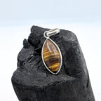 Tiger Eye Pendant Necklace, 925 Sterling Silver Boho Protection Amulet, Healing Crystal Jewelry Gift for Her