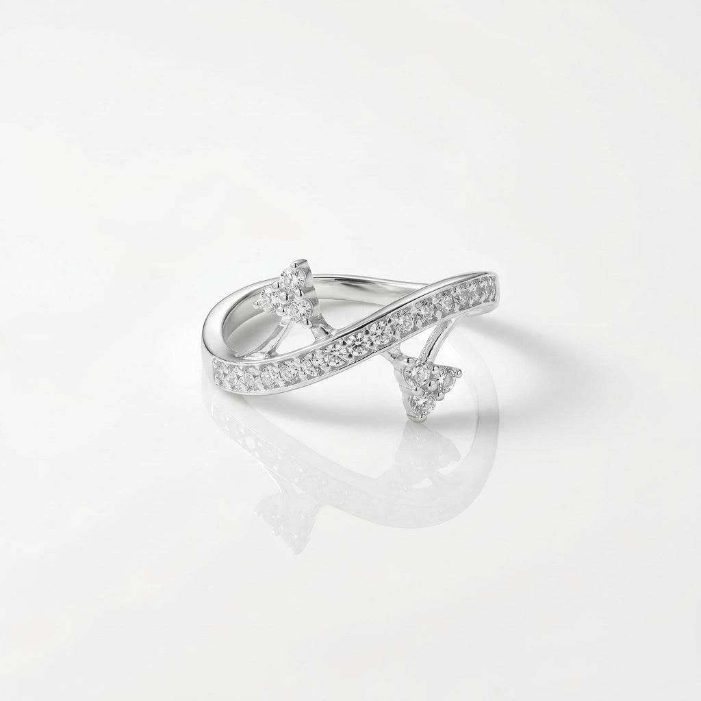 Sterling Silver CZ Arrow Ring, Dual Triangle Pavé Wave Band, Boho Stacker Jewelry