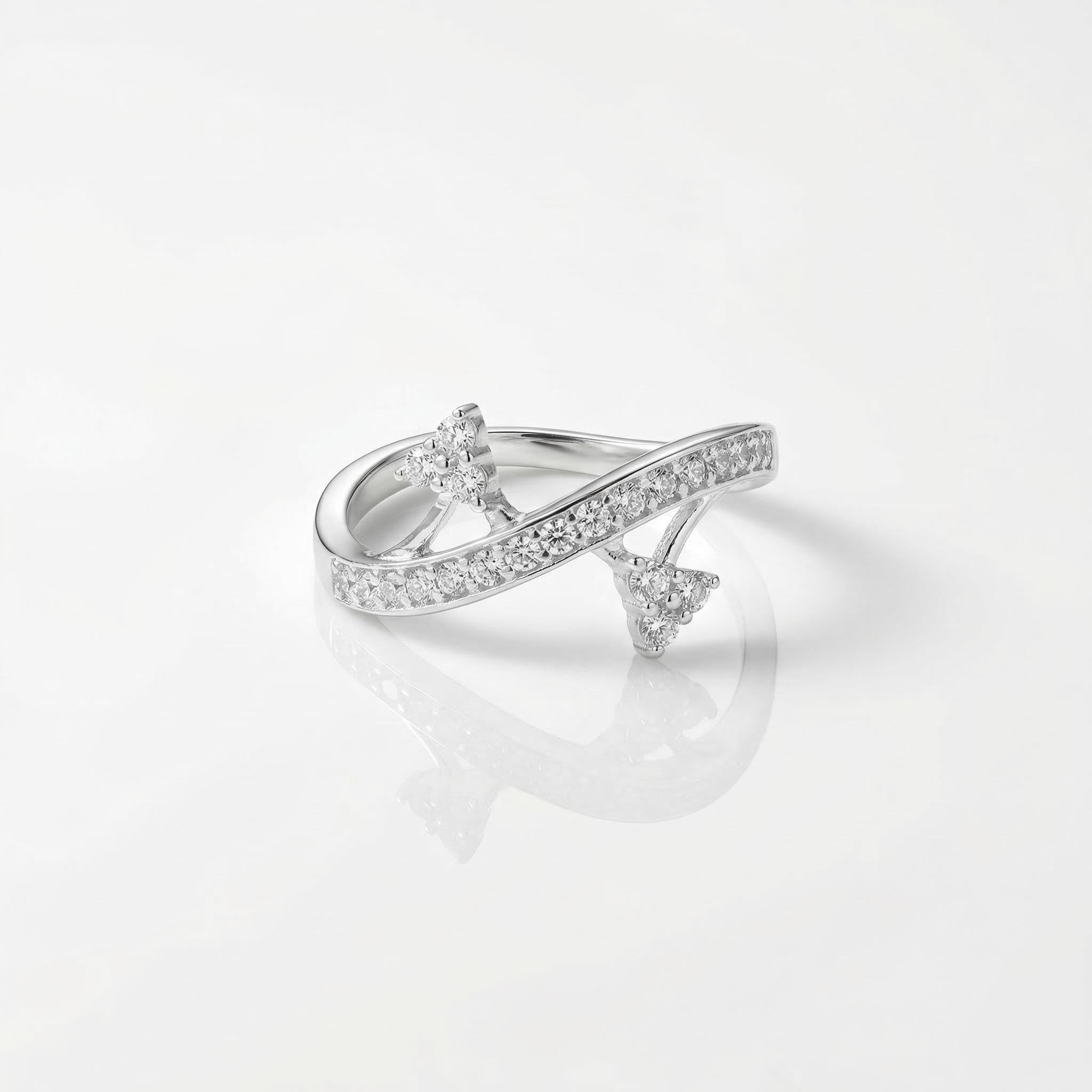 Sterling Silver CZ Arrow Ring, Dual Triangle Pavé Wave Band, Boho Stacker Jewelry