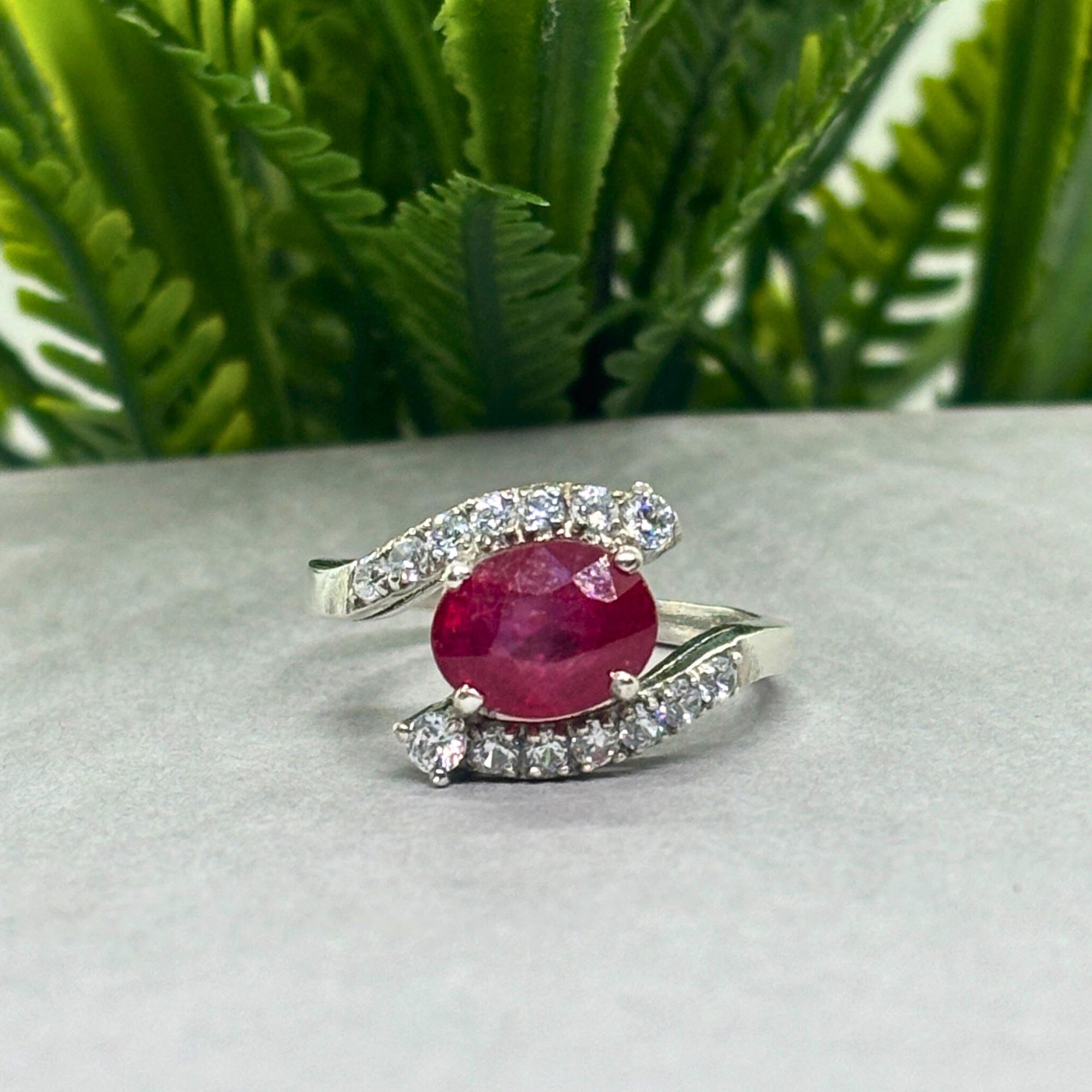 Natural Ruby & CZ Ring | 925 Sterling Silver | Gemstone Band | Handmade Jaipur