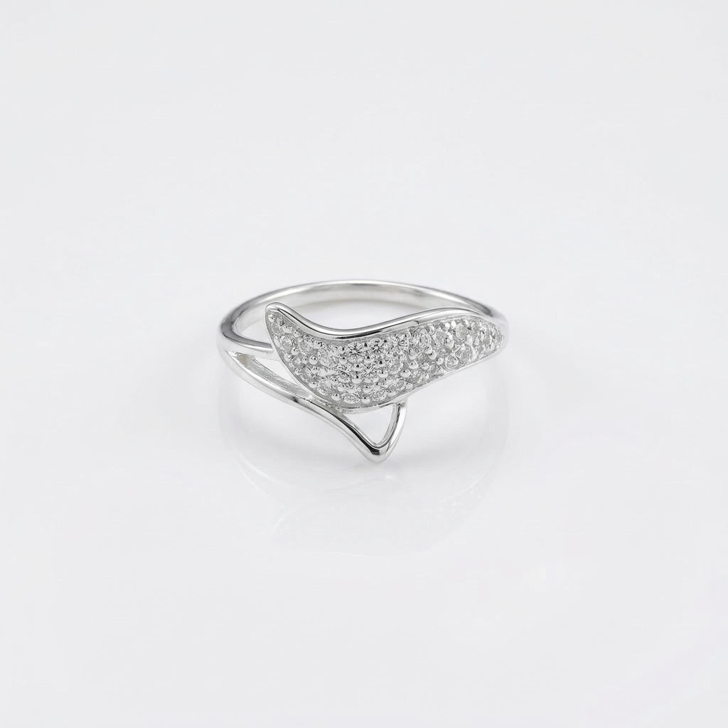 Sterling Silver CZ Wing Ring, Pavé Leaf Band, Boho Stacking Jewelry