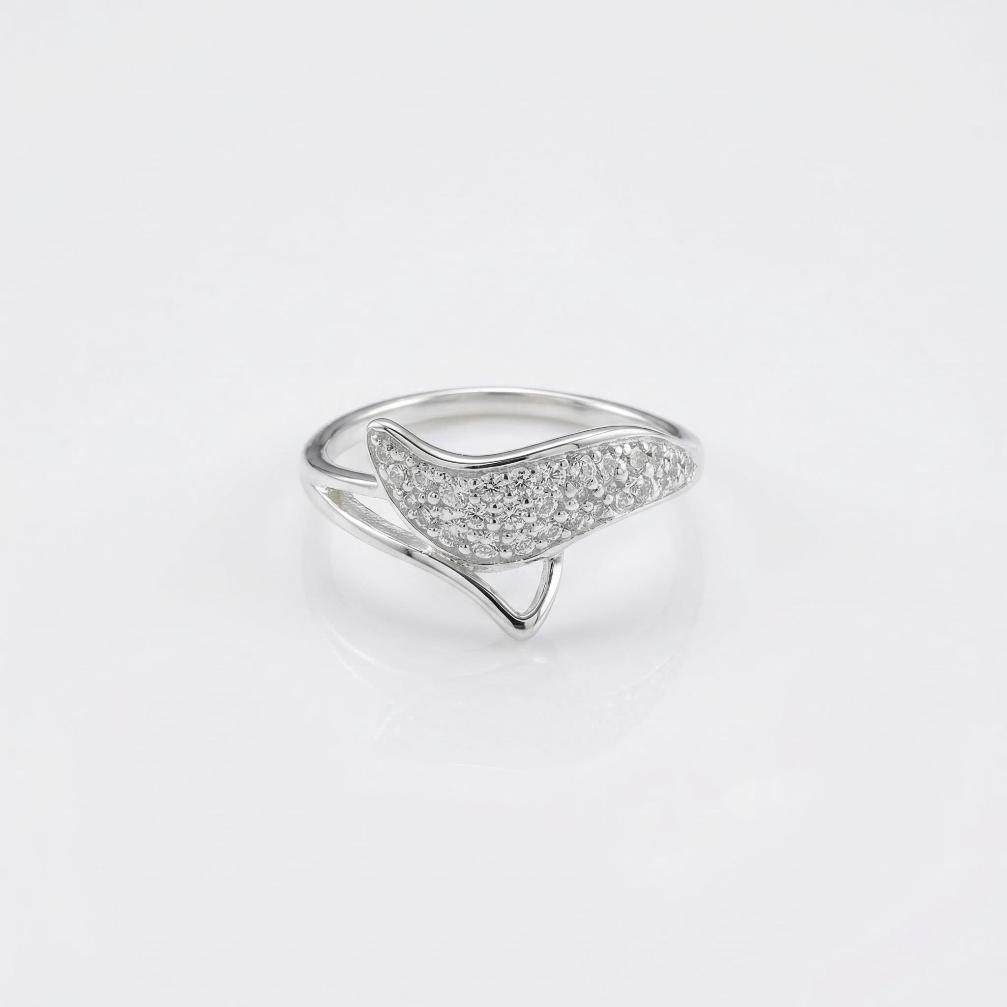Sterling Silver CZ Wing Ring, Pavé Leaf Band, Boho Stacking Jewelry