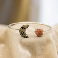 Dalmatian Jasper Sunstone Moon Star Bracelet | Sterling Silver Celestial Cuff Bangle