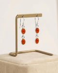 Red Coral Oval Drop Earrings | 925 Sterling Silver Dangle | Artisan Handmade Boho Jewelry