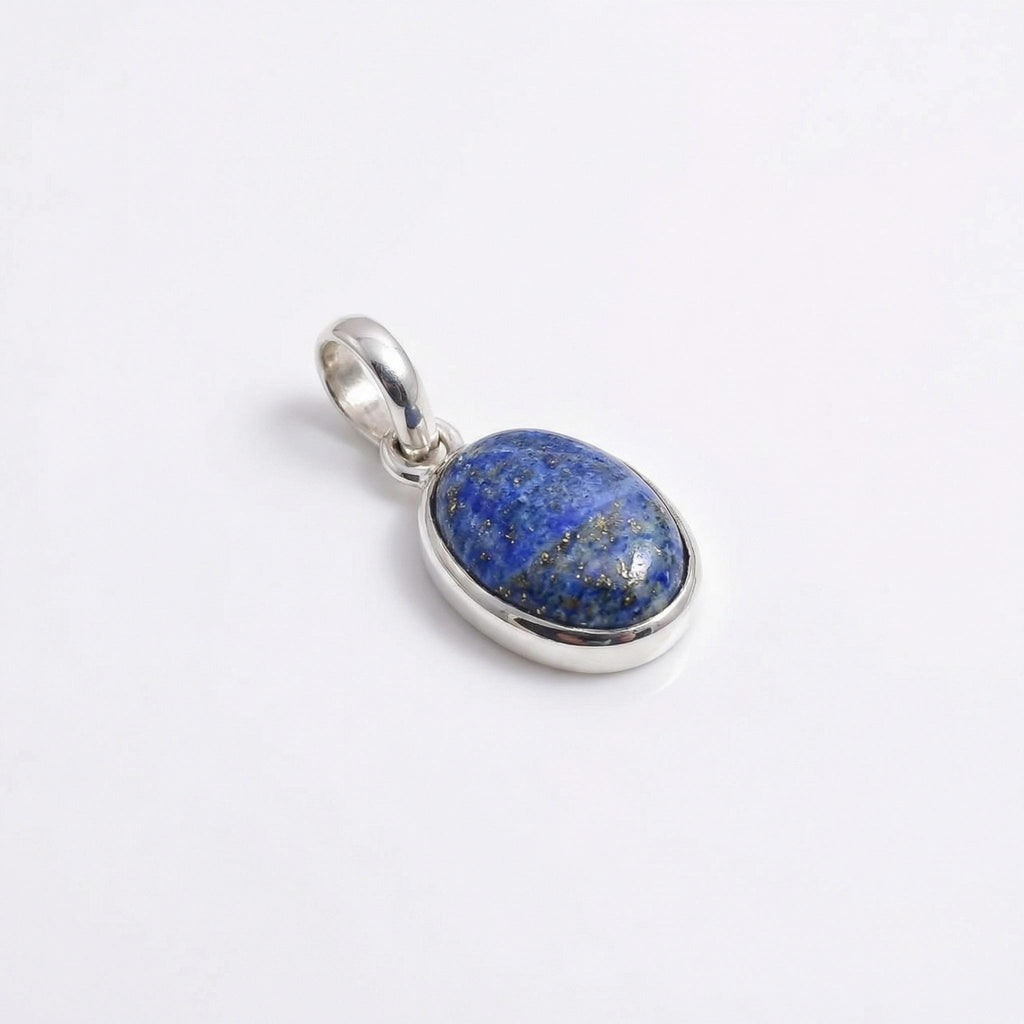 Oval Lapis Lazuli Sterling Silver Pendant – Deep Blue Boho Spiritual Charm