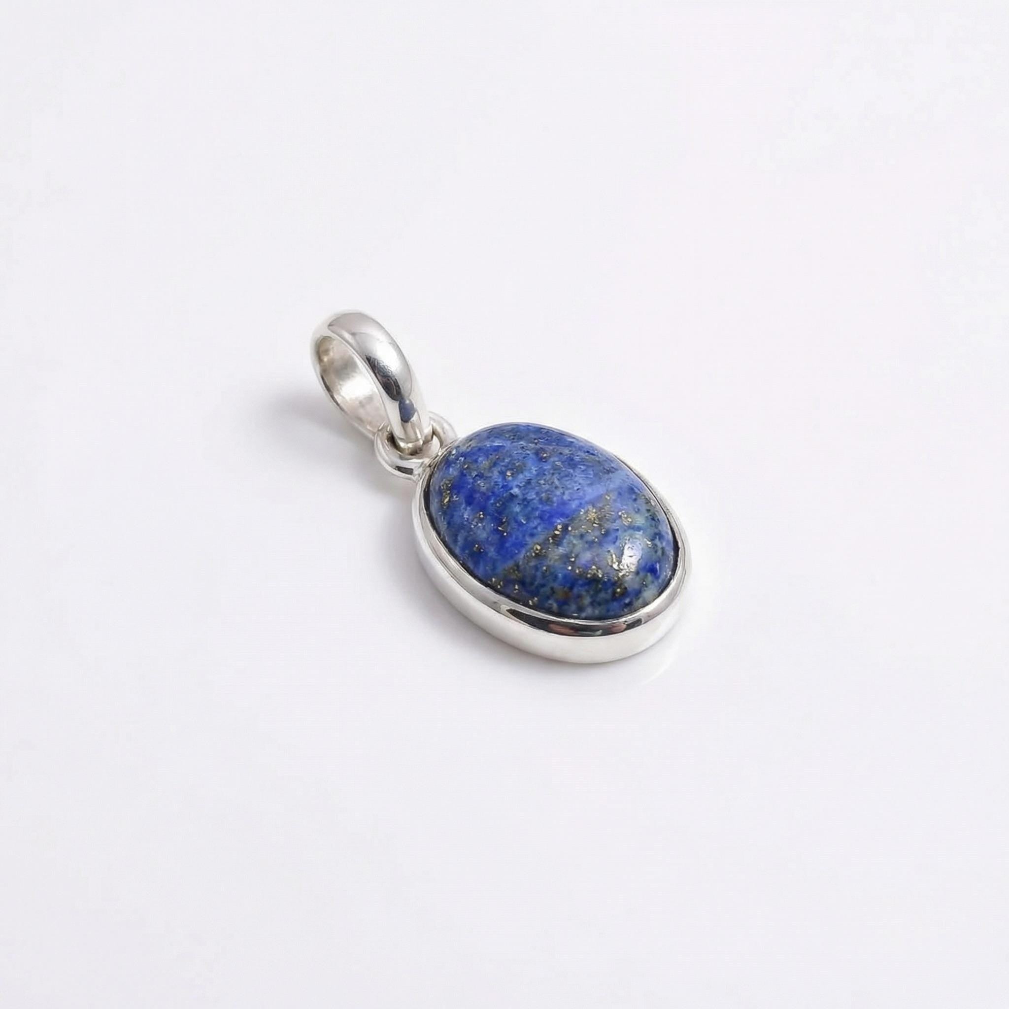 Oval Lapis Lazuli Sterling Silver Pendant – Deep Blue Boho Spiritual Charm