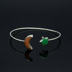 Sterling Silver Moonstone Aventurine Cuff Bangle | Celestial Boho Gemstone Jewelry
