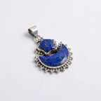 Natural Lapis Lazuli Crescent Moon Star Sterling Silver Pendant - Celestial Blue Gem