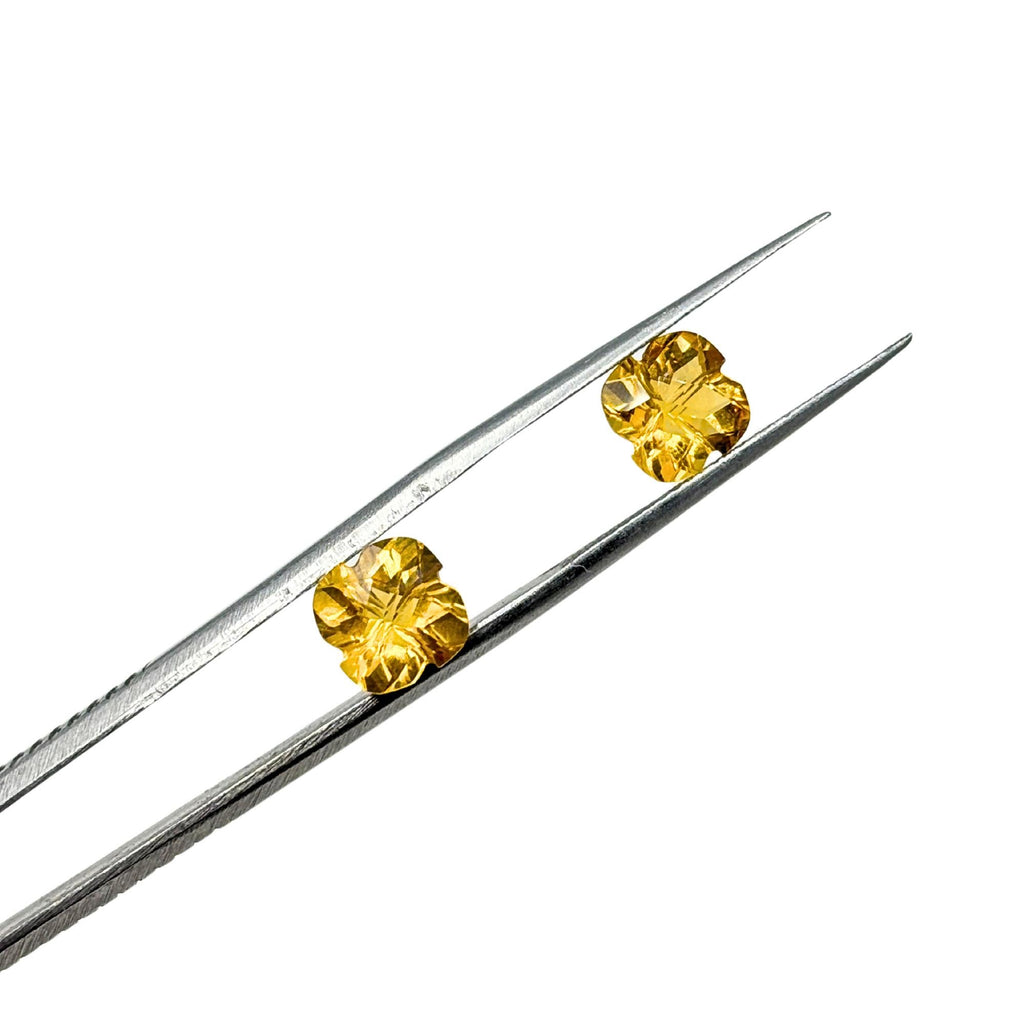 Natural Citrine Gemstone Pair, Flower Cut, Faceted Golden Yellow Loose Stones