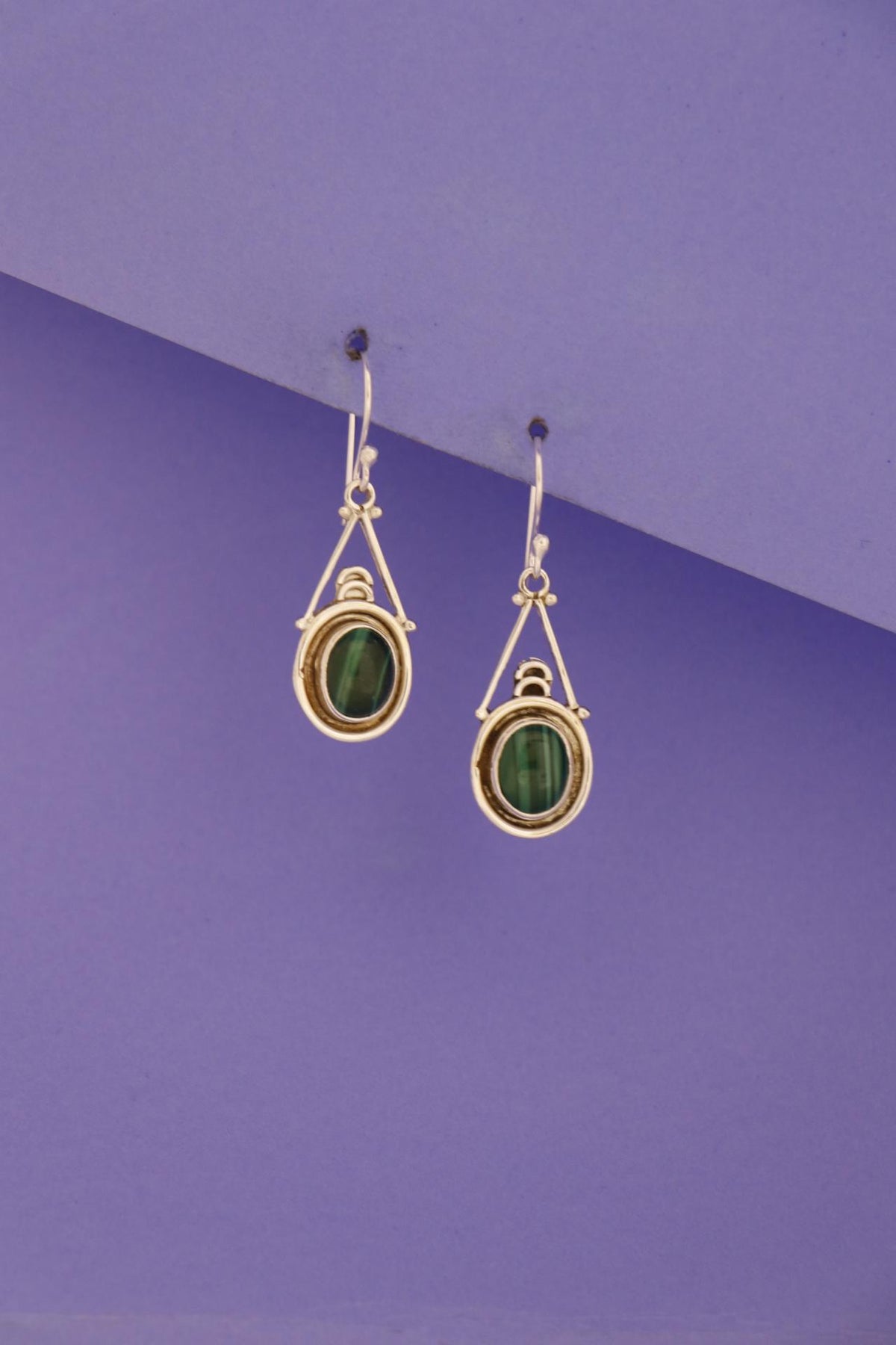 Malachite Oval Drop Earrings | 925 Sterling Silver, Boho Gemstone Dangle