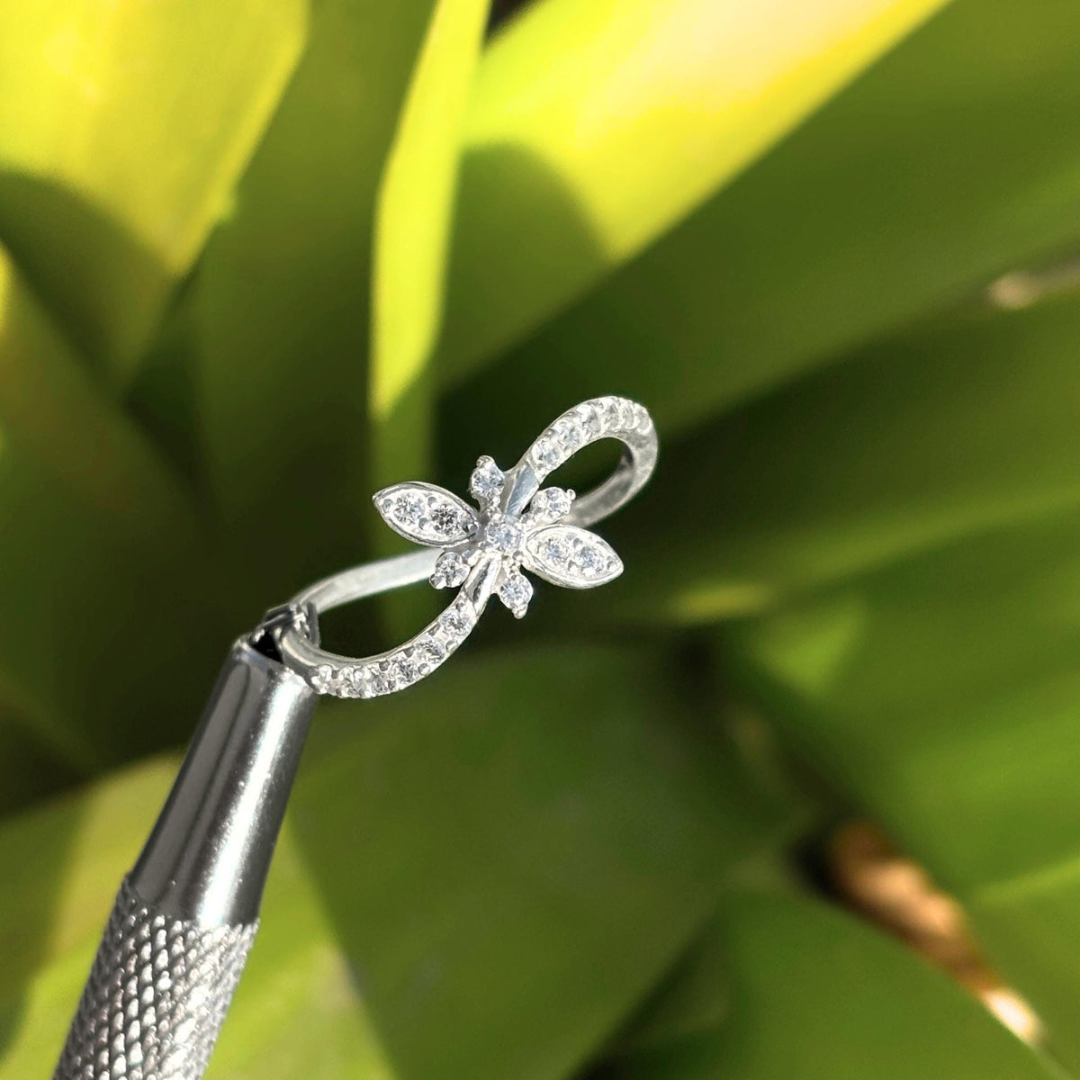 925 Sterling Silver CZ Flower Ring - Dainty Floral Marquise Petal Design with Pave CZ, Boho Nature Stacking Ring, Jewelry Gift for Her