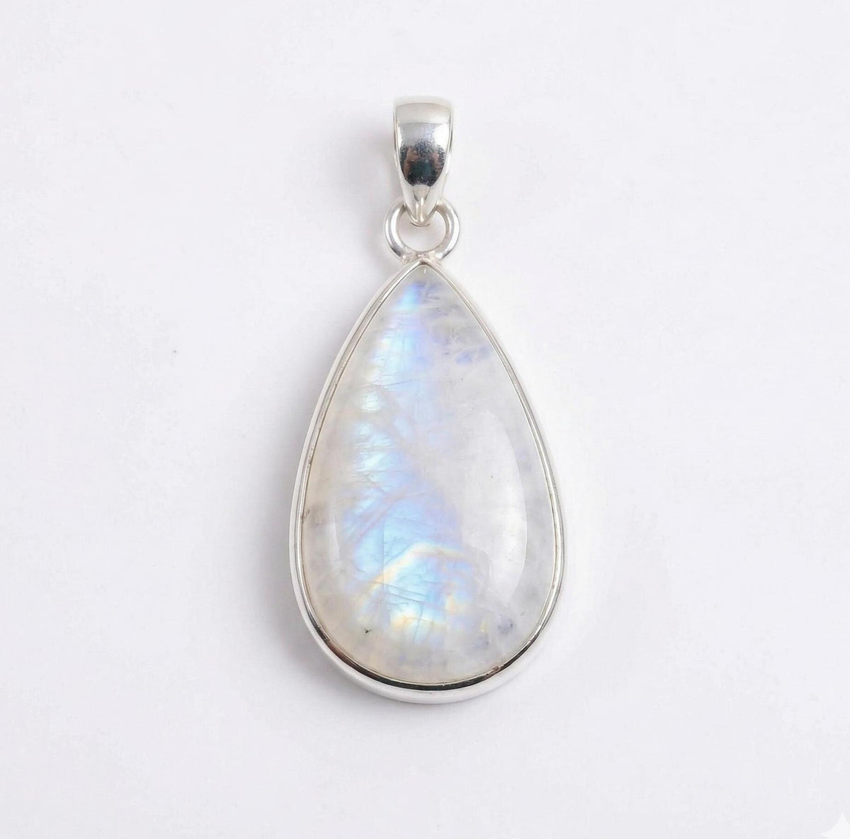 Teardrop Moonstone Pendant – 925 Sterling Silver Boho Necklace