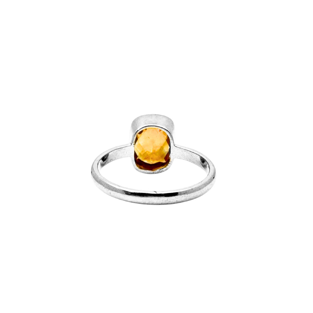 Sterling Silver Cushion Citrine Ring: Handmade Minimalist Gemstone