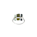 Raw Green & Blue Tourmaline Bar Ring: Handmade Sterling Silver Stacking Ring
