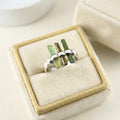 Raw Green Tourmaline Bar Sterling Silver Ring: Handmade Open Band
