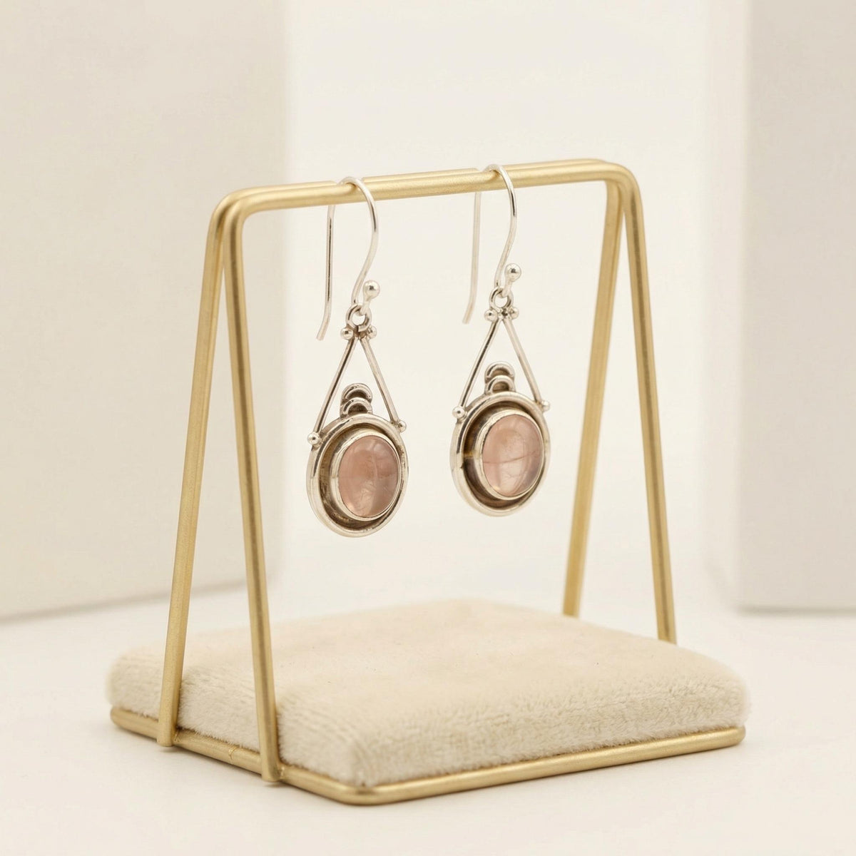 Rose Quartz Oval Drop Earrings | Sterling Silver, Love Stone, Handmade Jewelry