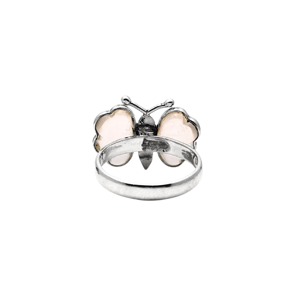 Rose Quartz Butterfly Ring: Sterling Silver Gemstone Statement Jewelry