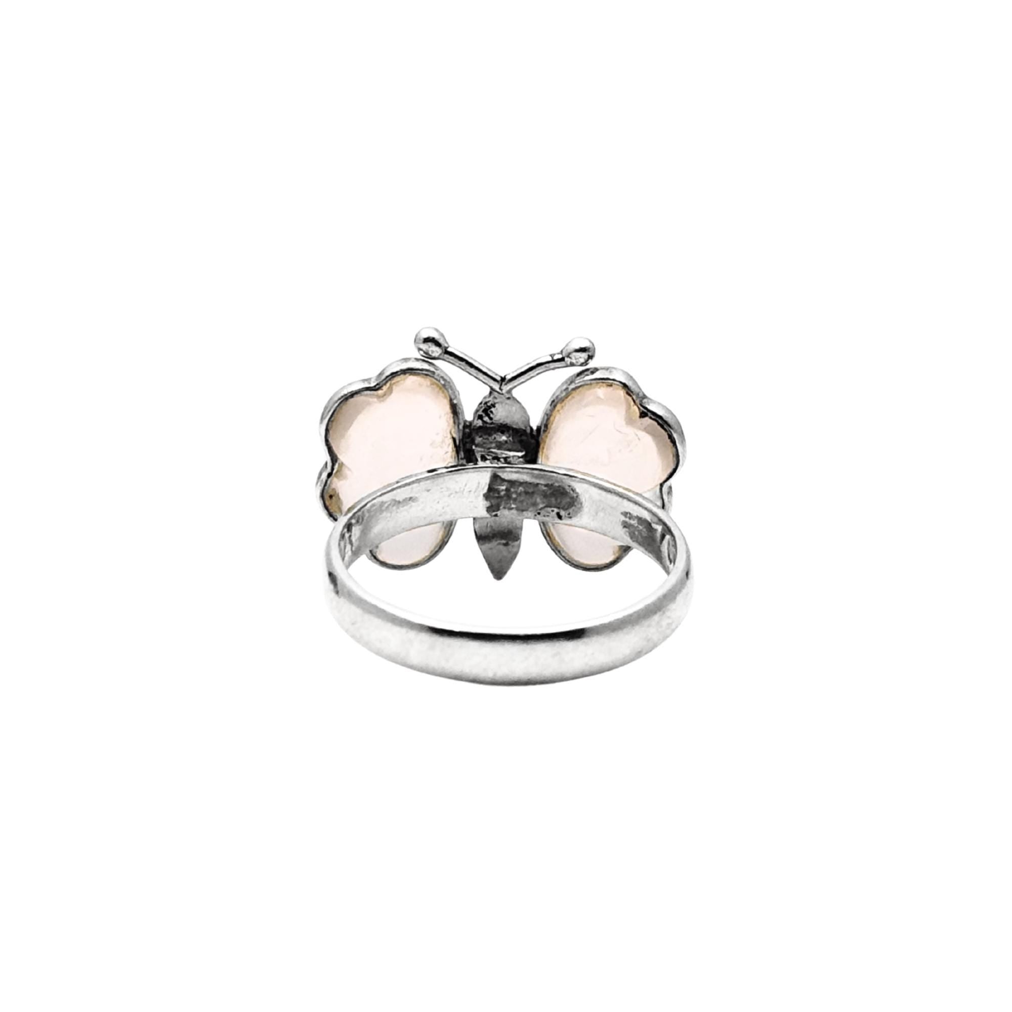 Rose Quartz Butterfly Ring: Sterling Silver Gemstone Statement Jewelry