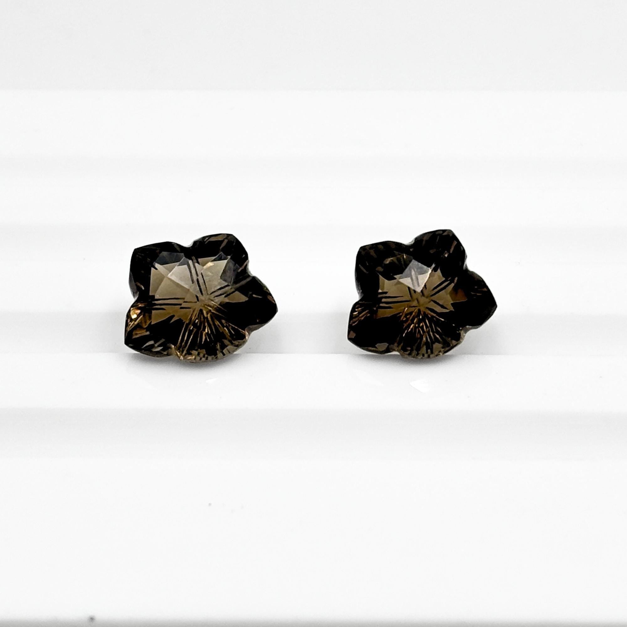 Smoky Quartz Gemstone Pair – Flower Cut, Deep Brown Matched Stones