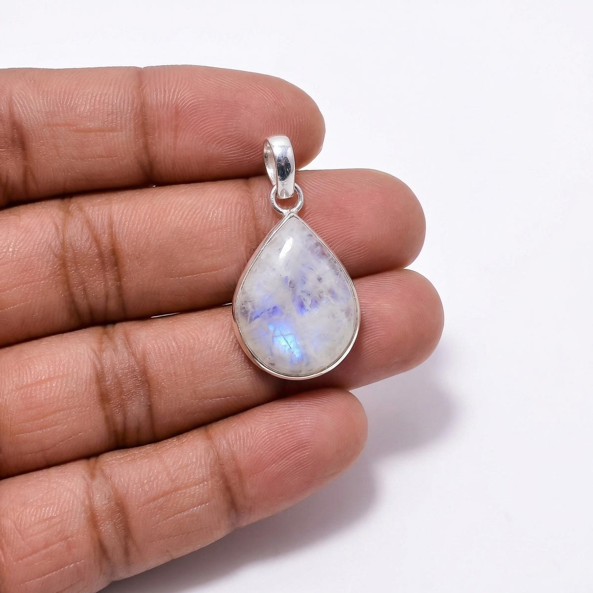Teardrop Moonstone Pendant – Bezel Set Sterling Silver, Minimalist Boho Necklace