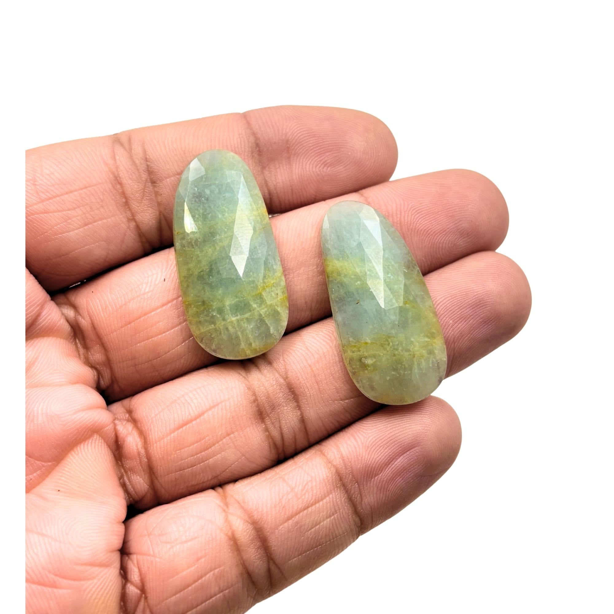 Rose Cut Sapphire Gemstone Slices: Natural Flat Back Pair
