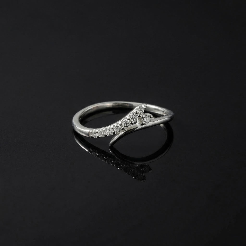 Sterling Silver CZ Arrow Ring, Pavé Slanted Open Band, Dainty Stacker Jewelry