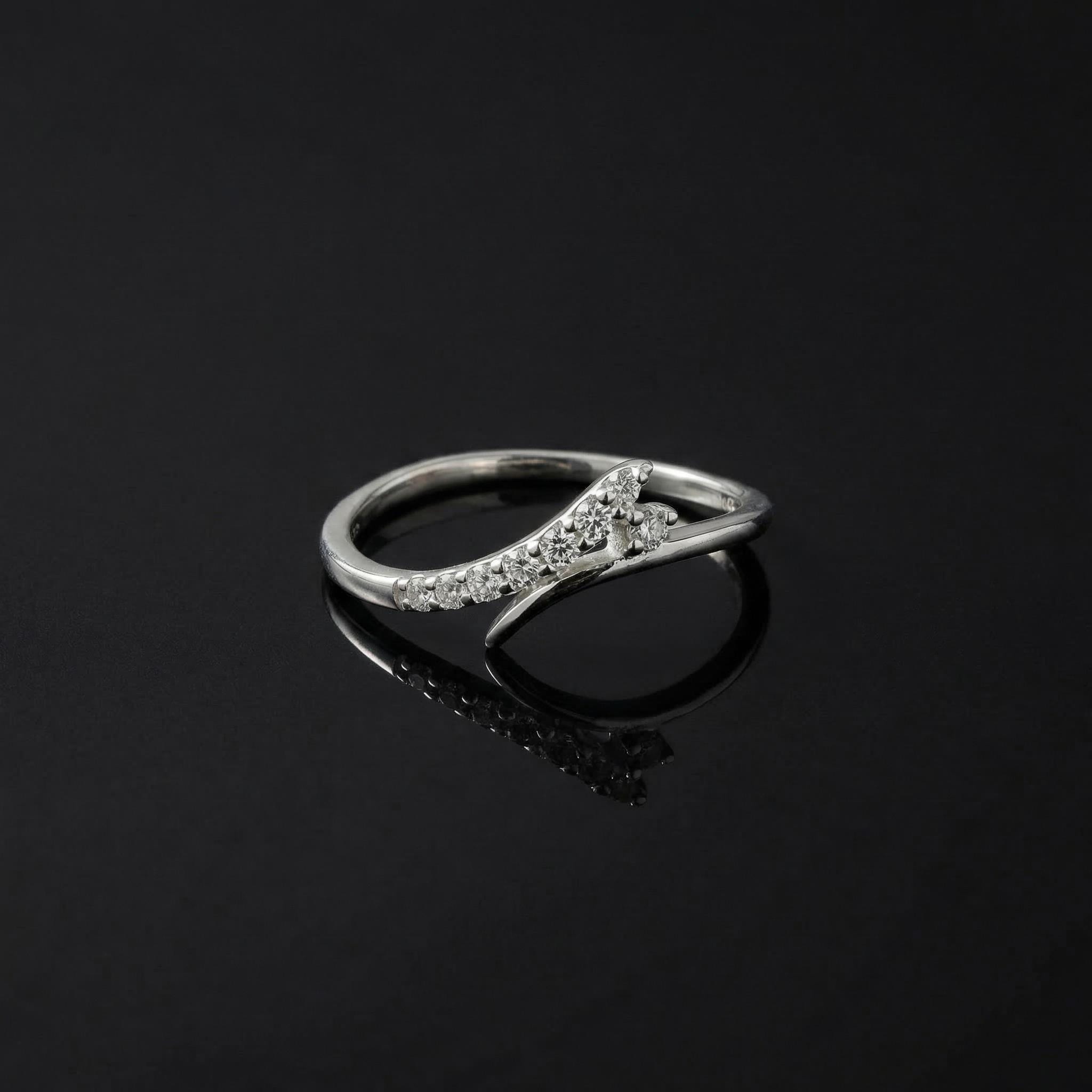 Sterling Silver CZ Arrow Ring, Pavé Slanted Open Band, Dainty Stacker Jewelry