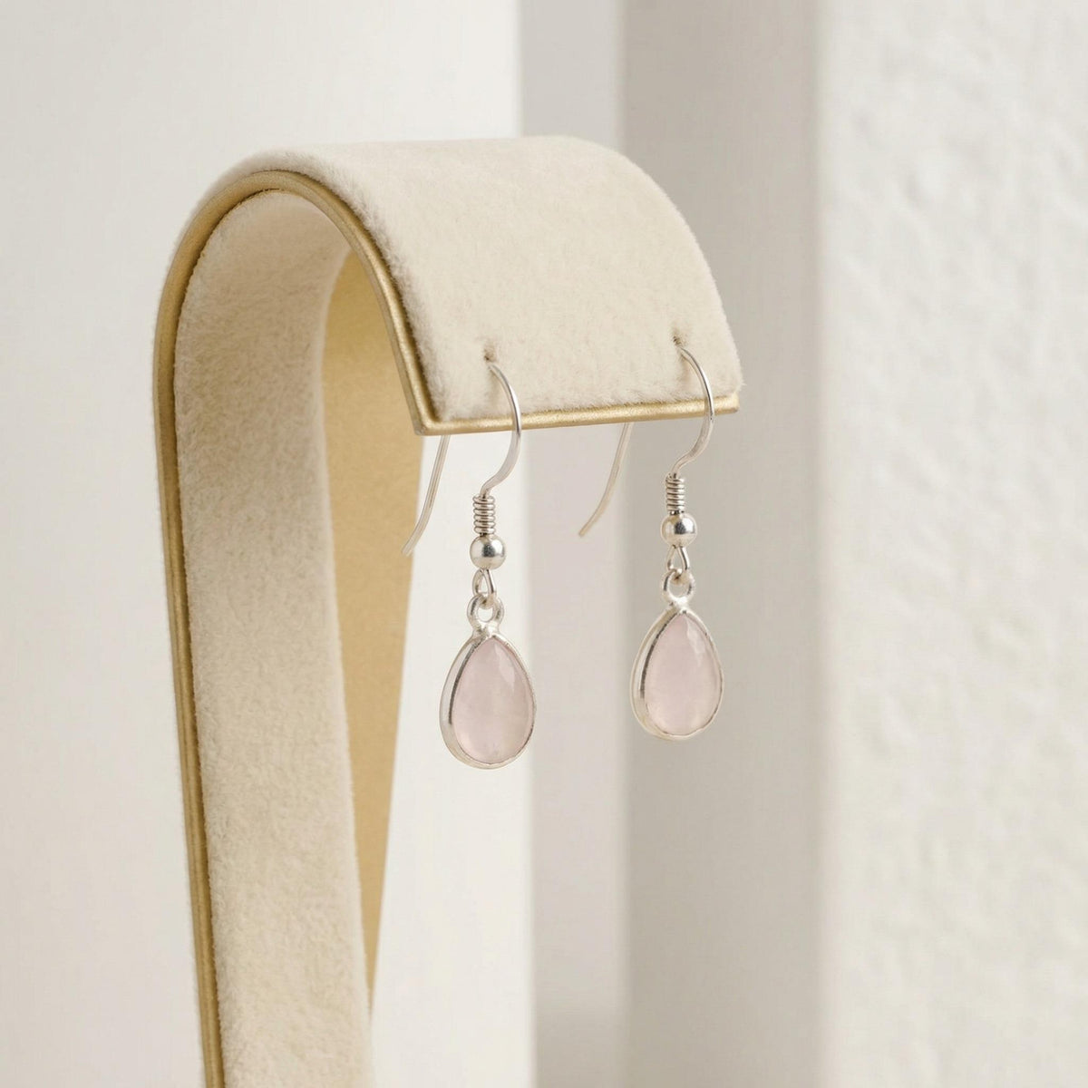 Rose Quartz Pear Drop Earrings | 925 Sterling Silver Dangle | Artisan Jewelry