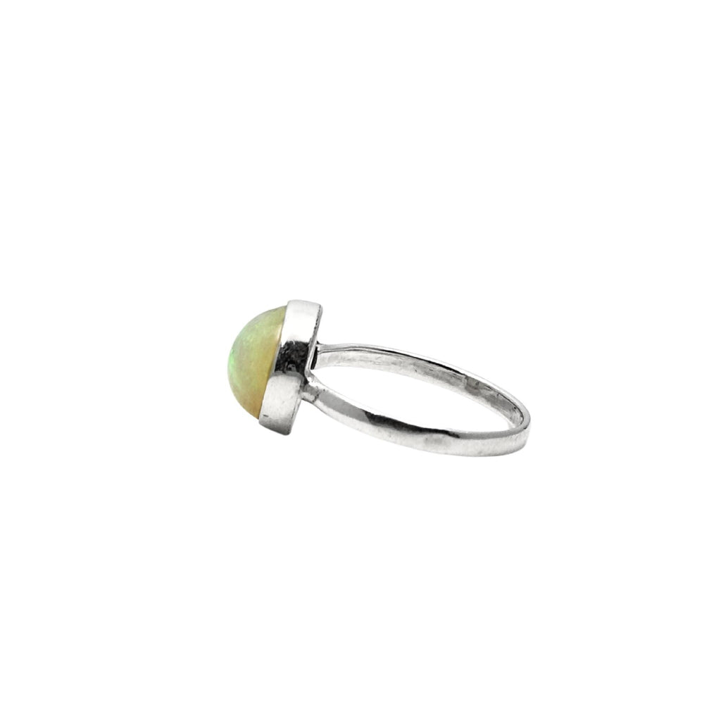 Opal Round Ring – 925 Sterling Silver, Natural Opal Cabochon, Handmade Statement Jewelry
