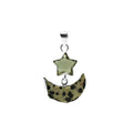 Smoky Topaz Star & Dalmatian Jasper Moon Pendant: Sterling Silver Celestial Charm