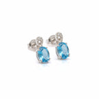 Oval Blue Topaz Drop Stud Earrings 925 Sterling Silver - December Birthstone Dainty Elegance