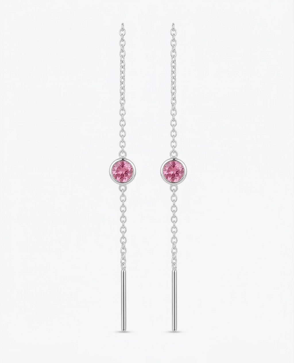 Pink Tourmaline Threader Earrings 925 Sterling Silver | Dainty Chain Drop | October Birthstone | Minimalist Jewelry