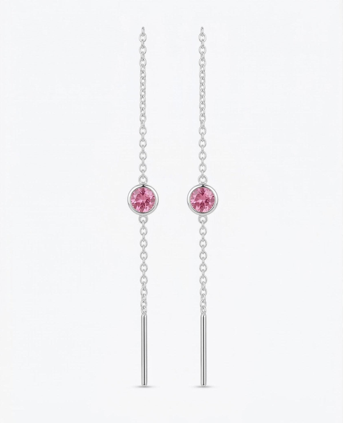 Pink Tourmaline Threader Earrings 925 Sterling Silver | Dainty Chain Drop | October Birthstone | Minimalist Jewelry