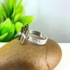 Raw Green Tourmaline Bar Ring: Sterling Silver Minimalist Stacking Ring