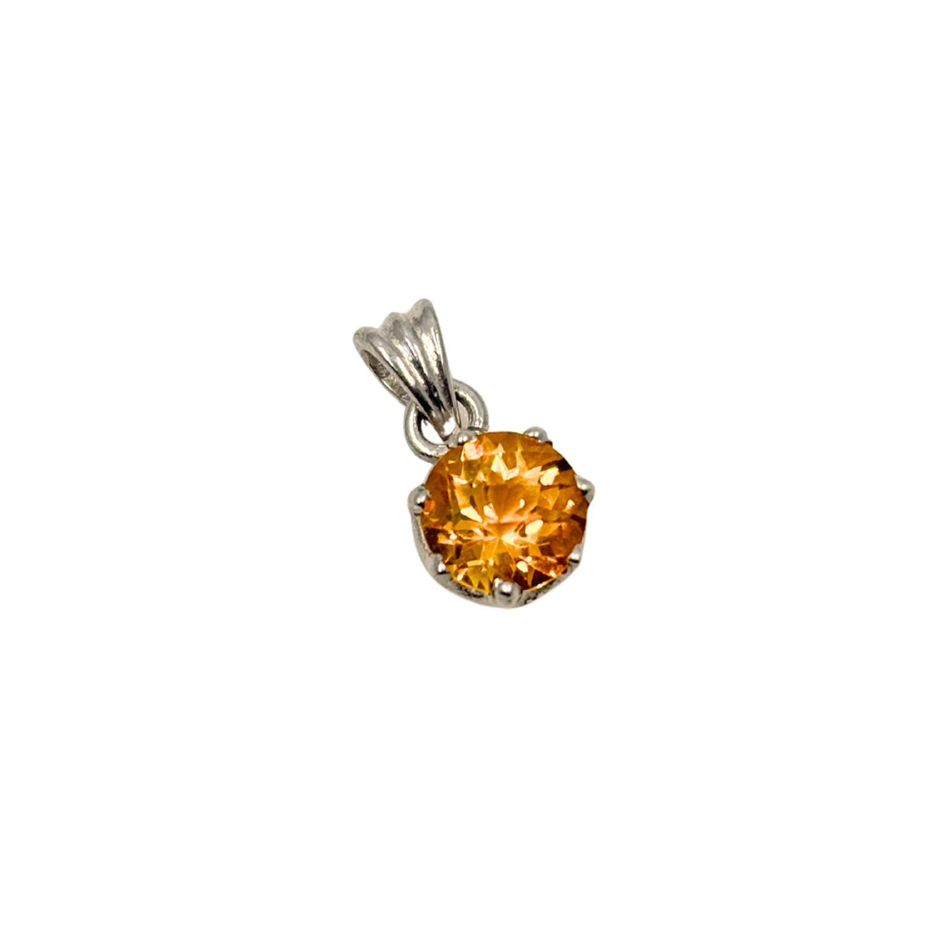 Round Citrine Solitaire Pendant in 925 Sterling Silver – Yellow Gemstone Necklace Charm, Minimalist November Birthstone Jewelry Gift for Her