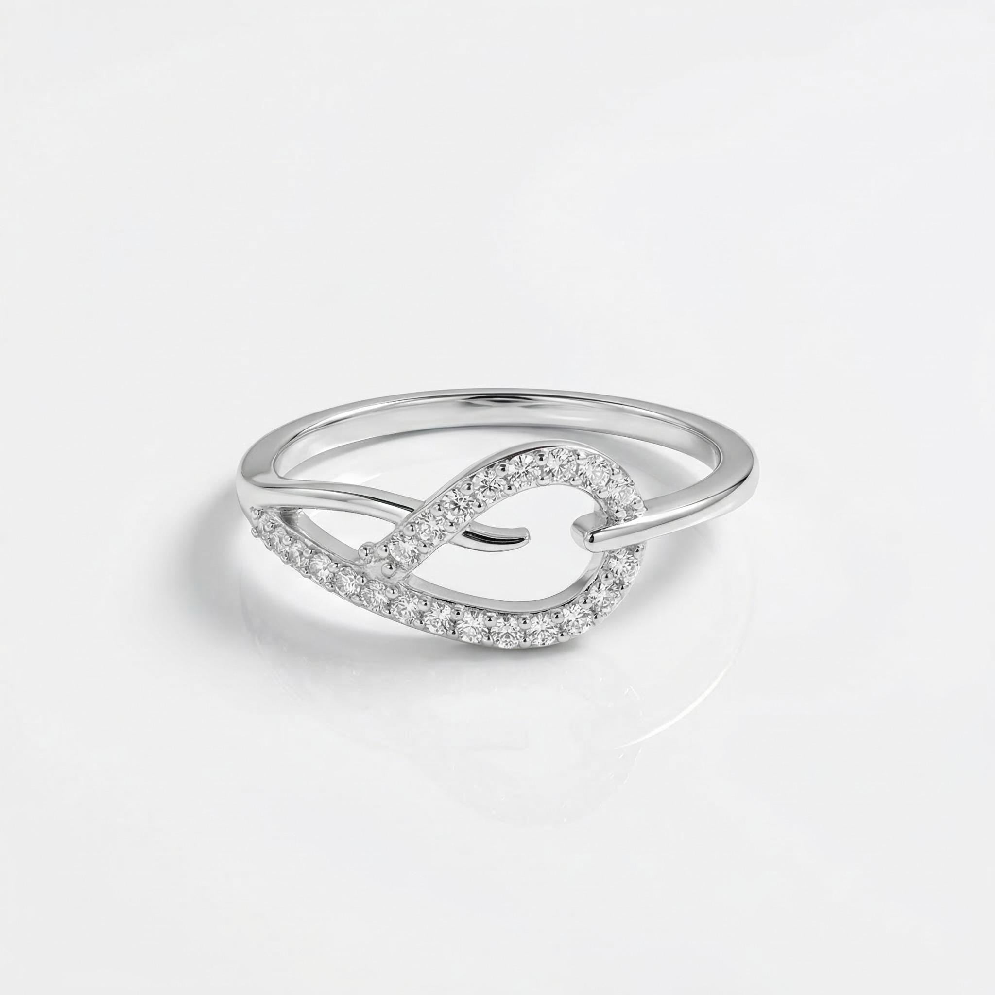 Sterling Silver CZ Knot Ring, Twisted Heart Bypass Band, Dainty Stacker Promise Ring