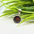 Round Garnet Pendant in 925 Sterling Silver – Minimalist Deep Red January Birthstone Necklace Charm, Dainty Gemstone Jewelry Gift for Her