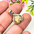 Vintage Style Citrine Heart Pendant in 925 Sterling Silver – Beaded Frame Yellow Gemstone Necklace, November Birthstone Jewelry Gift for Her