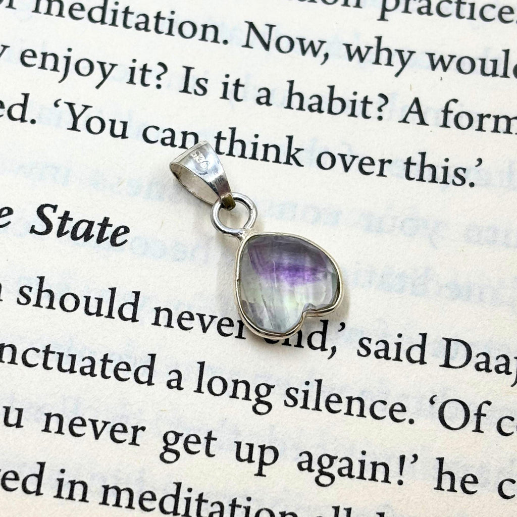 Rainbow Fluorite Heart Pendant in 925 Sterling Silver – Dainty Crystal Necklace Charm, Minimalist Gemstone Jewelry Gift for Her
