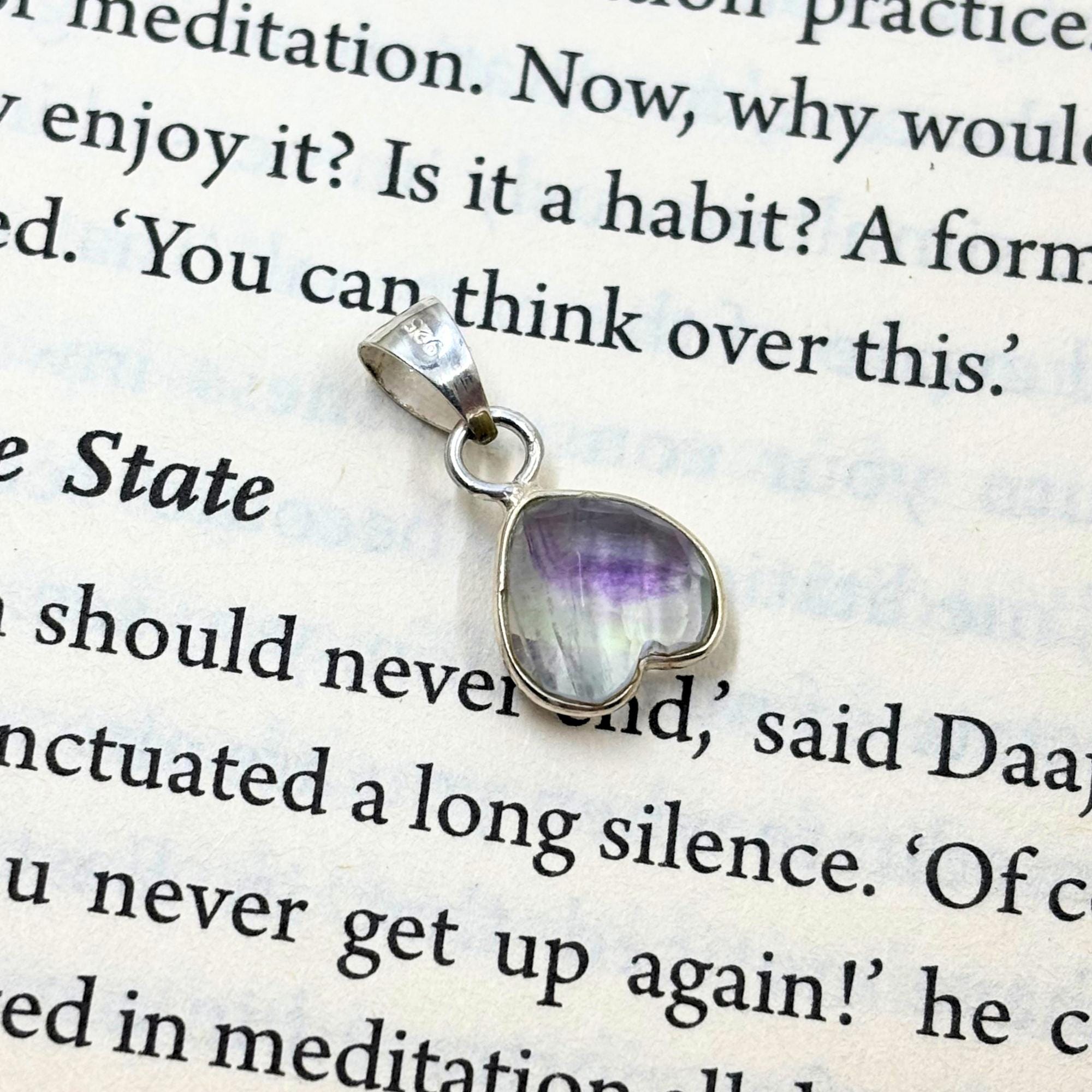 Rainbow Fluorite Heart Pendant in 925 Sterling Silver – Dainty Crystal Necklace Charm, Minimalist Gemstone Jewelry Gift for Her