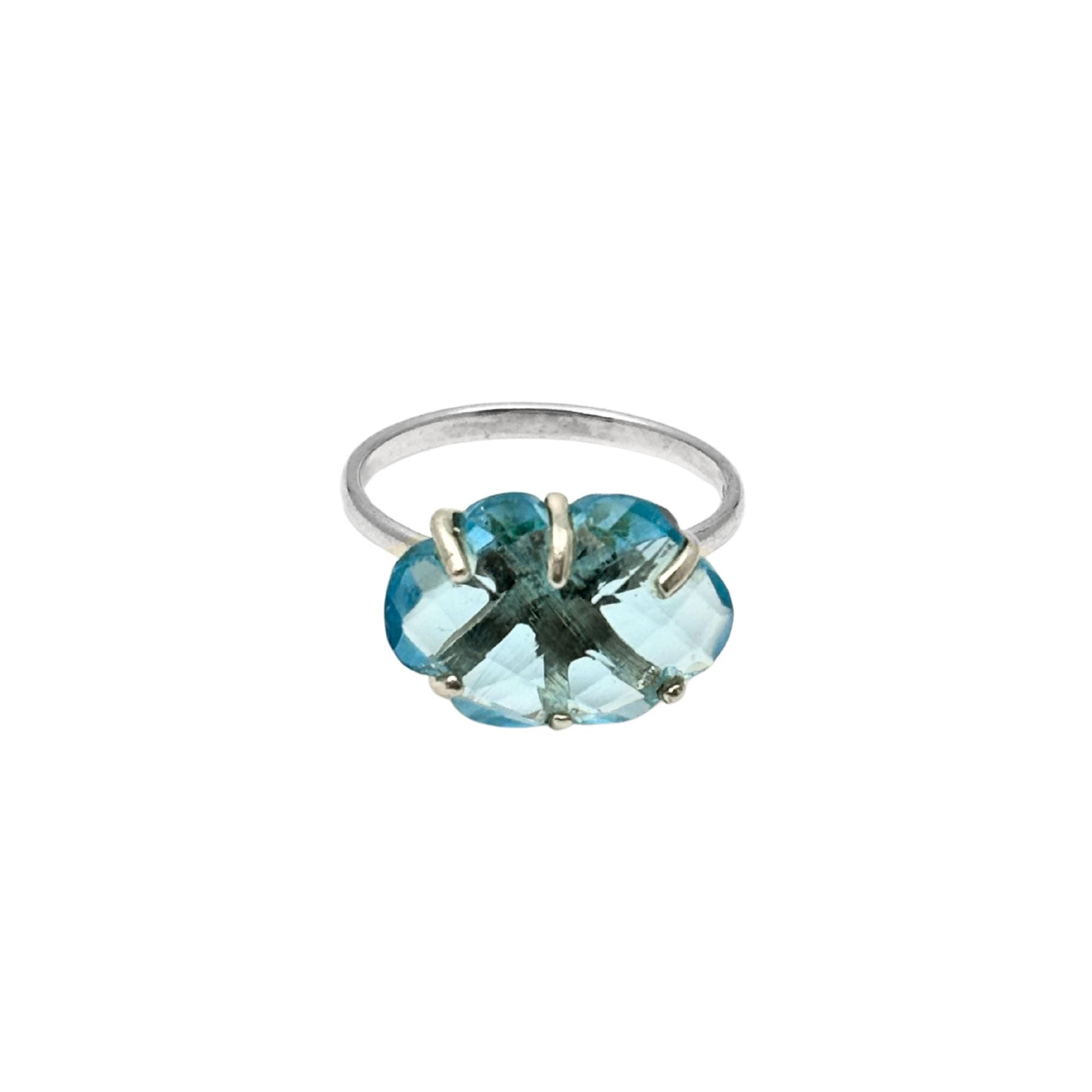 Sterling Silver Cloud Blue Topaz Ring: Handmade Gemstone Statement