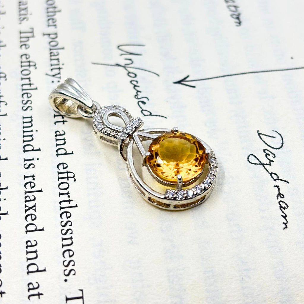 Citrine Halo Pendant - Sterling Silver, November Birthstone Jewelry