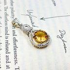 Citrine Halo Pendant - Sterling Silver, November Birthstone Jewelry