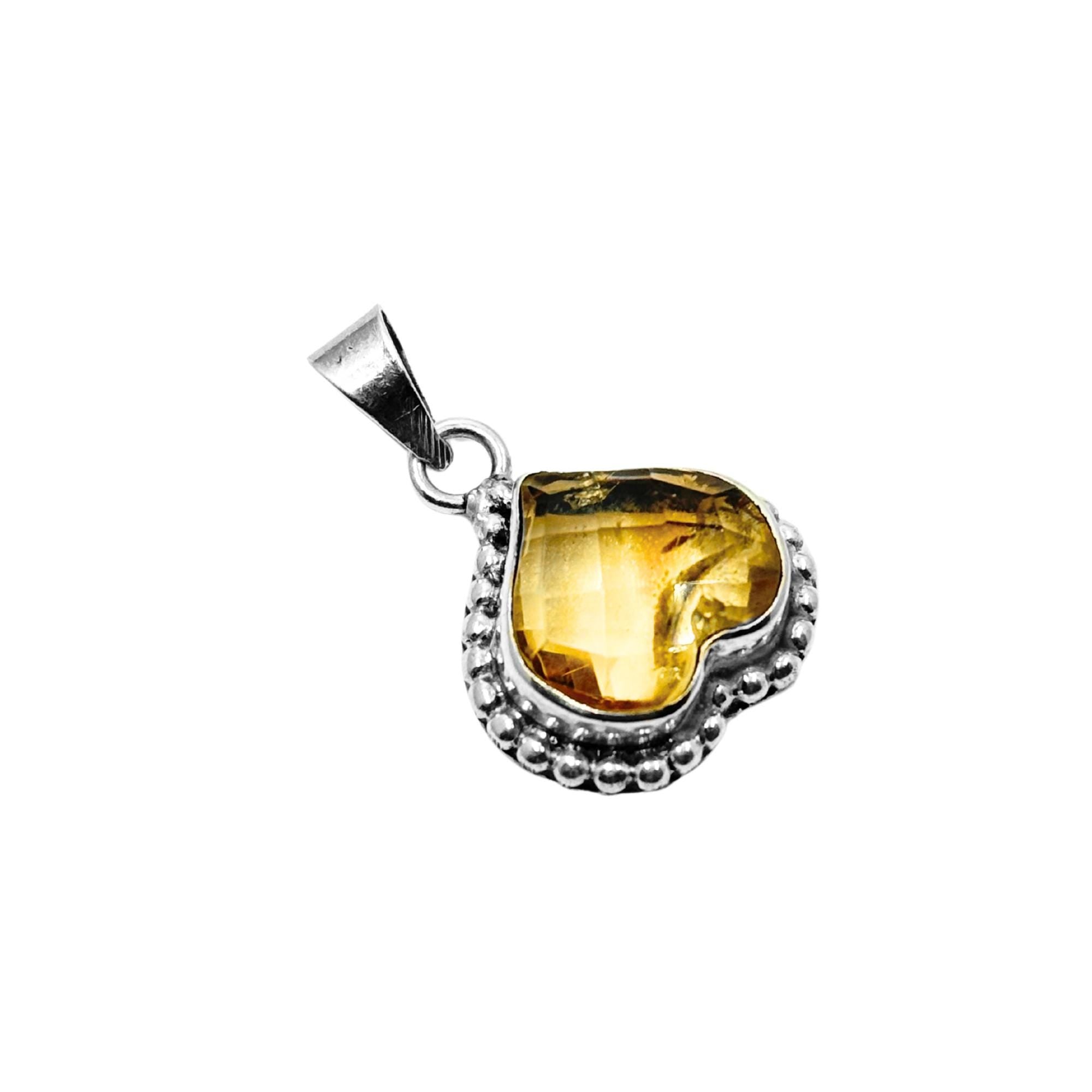 Vintage Style Citrine Heart Pendant in 925 Sterling Silver – Beaded Frame Yellow Gemstone Necklace, November Birthstone Jewelry Gift for Her